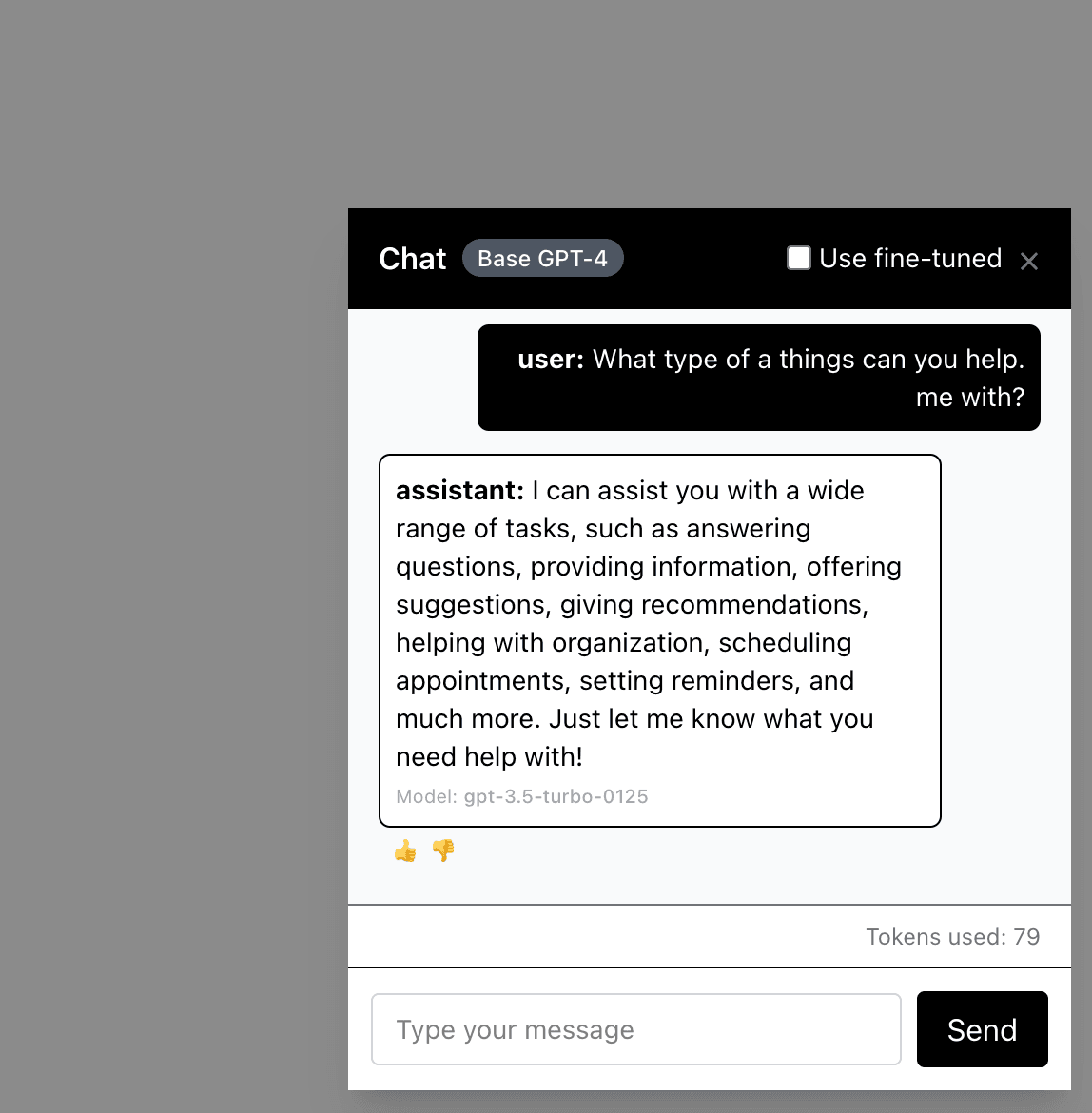 screen shot of the chatbot demo