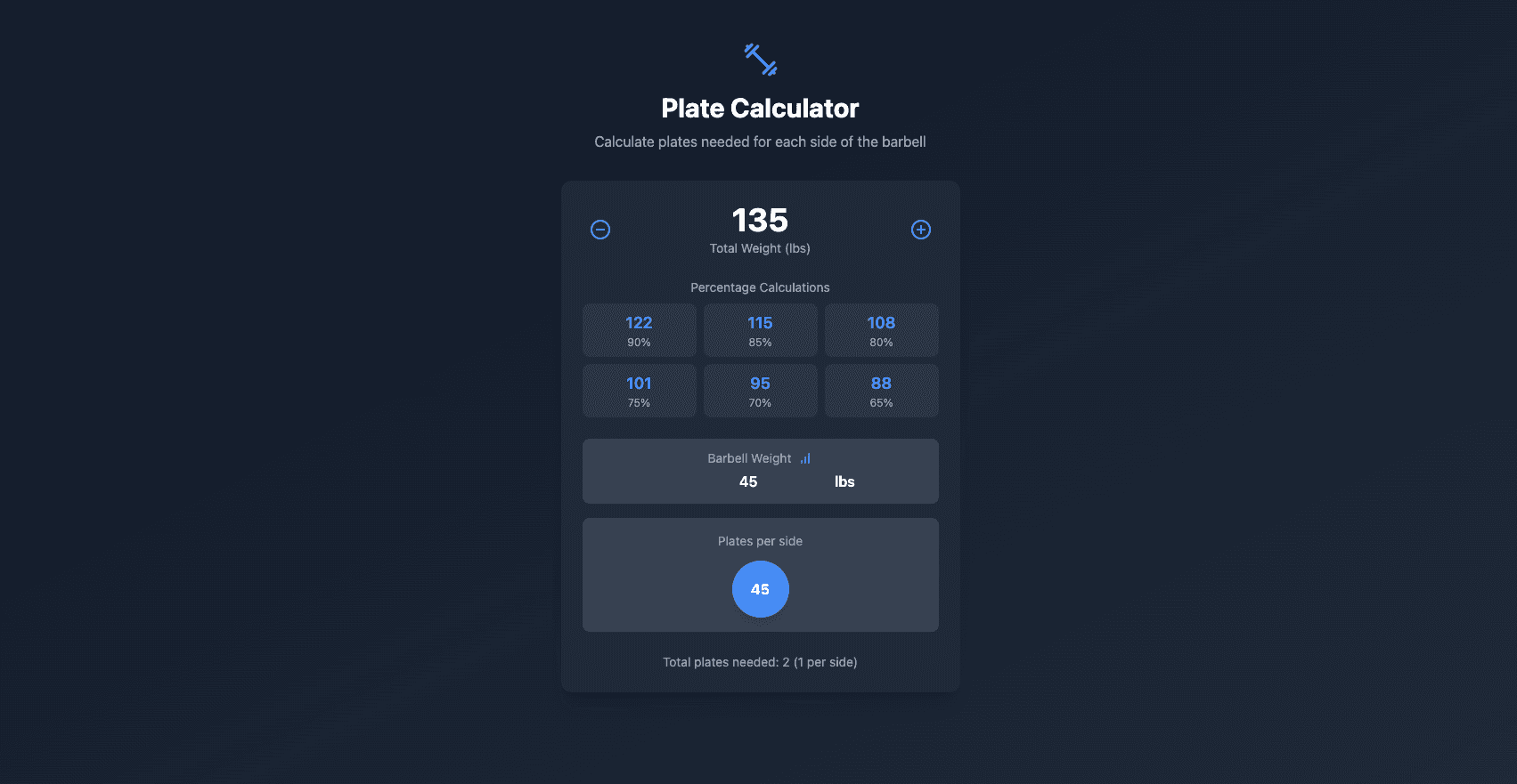 Screenshot of plate calculator application.